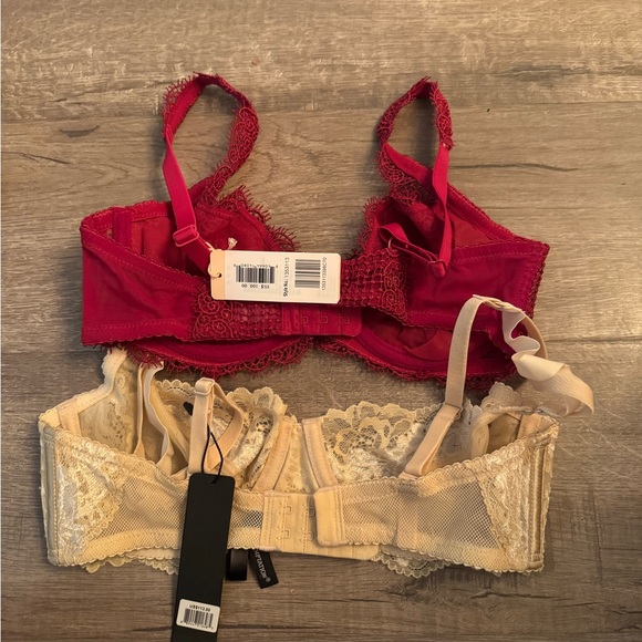 Elegant Lace Bra Set - Red and Beige - Picture 2 of 6